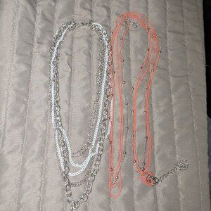 $1 with Bundle ~ Lot of 2 Beaded/Chain Layered Necklaces 5862